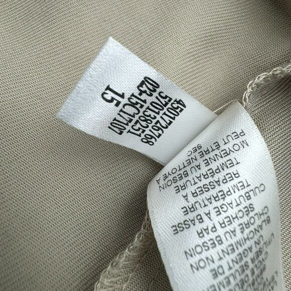 CHICO'S | 2 Large Draped Long Vest Cardigan Lightweight Tan Khaki Pockets Ruffle - Picture 7 of 12